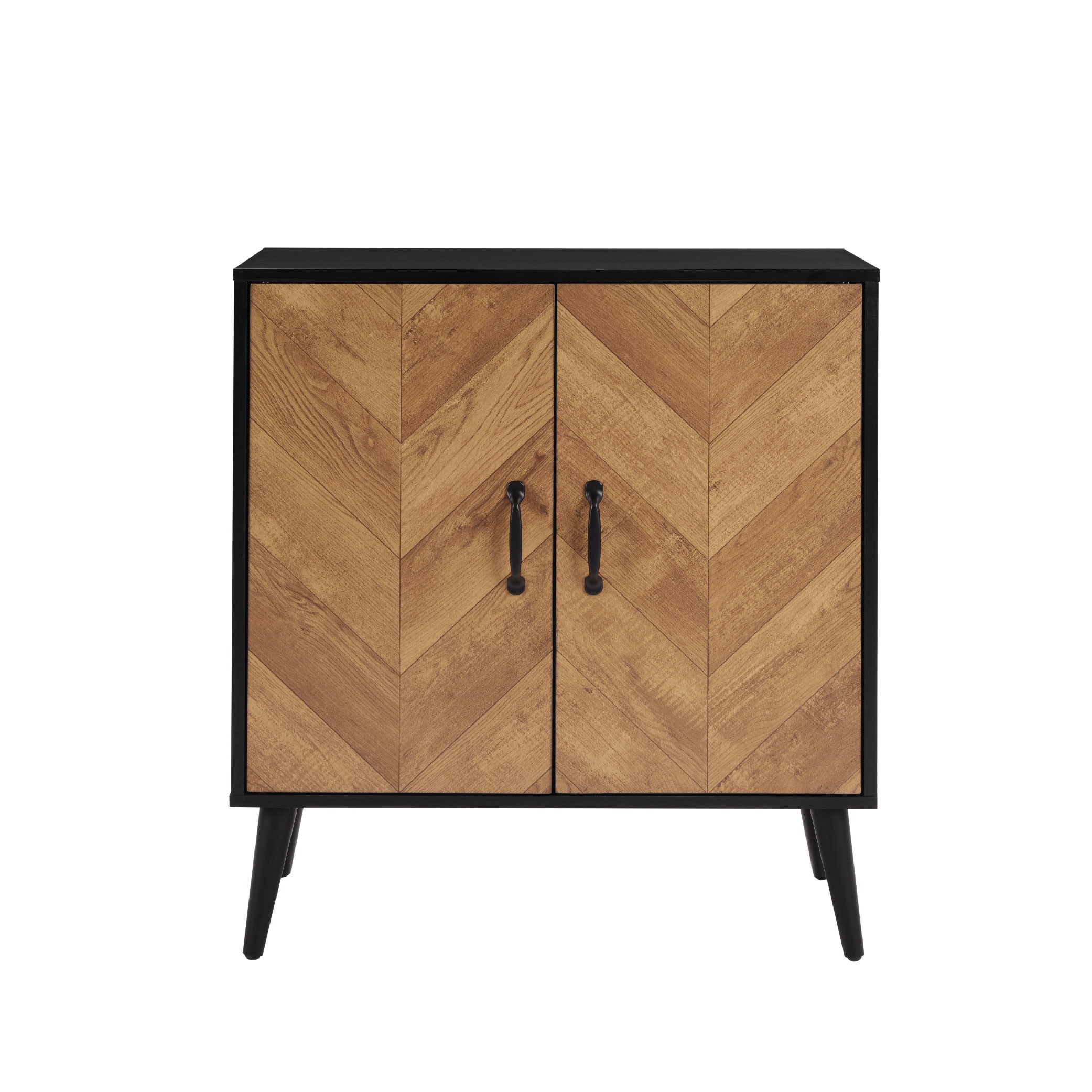 Accent Cabinet With Adjustable Shelf, Kitchen Storage Cabinet With Herringbone Design, Black Sideboard For Living Room, Kitchen, Entryway_voghion.com